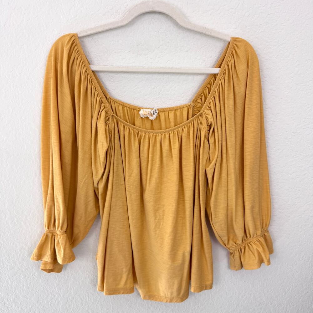 Nation LTD Womens Luca Peasant Top Size XL 100% Pima Cotton Flowy Boho Yellow